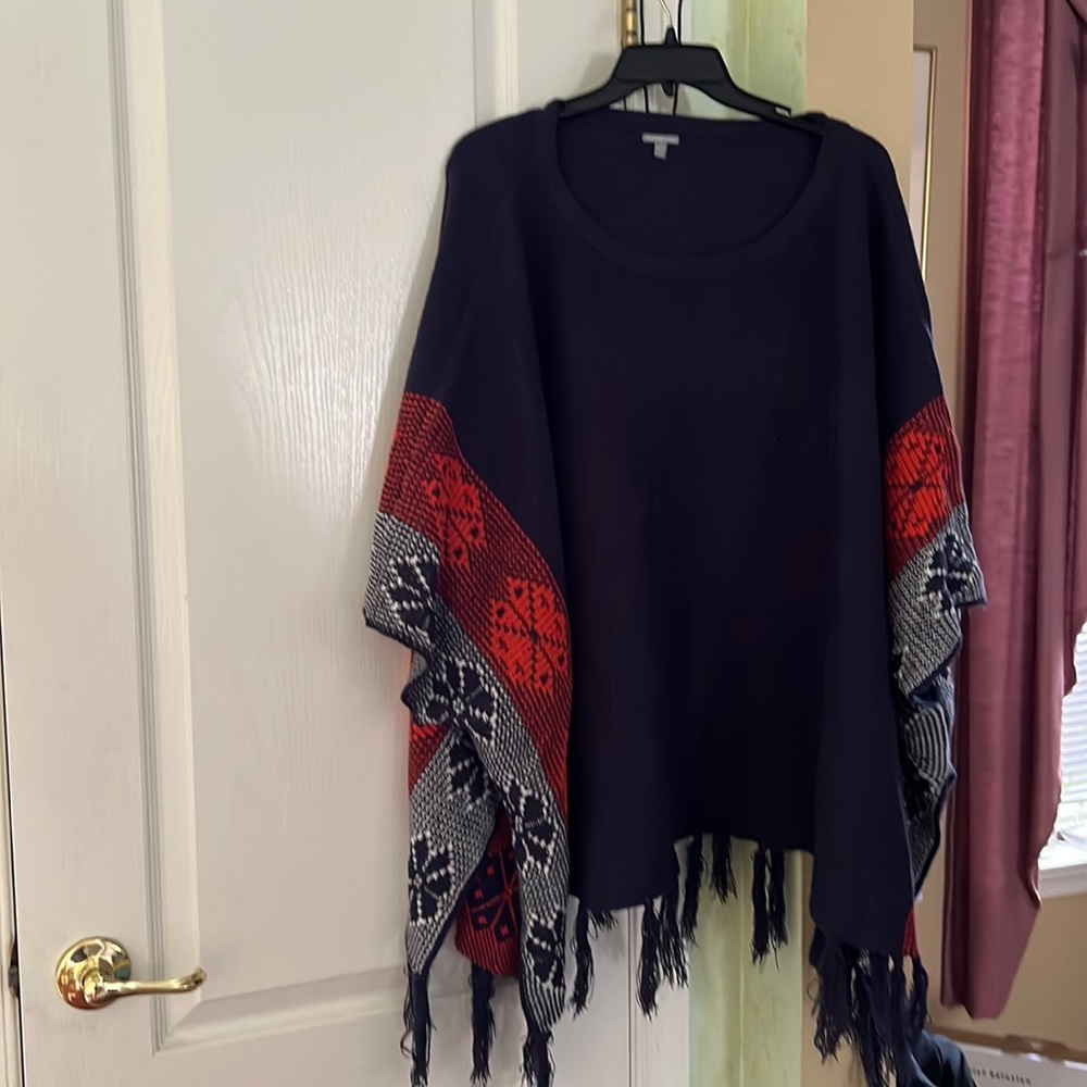 Navy blue sweater poncho